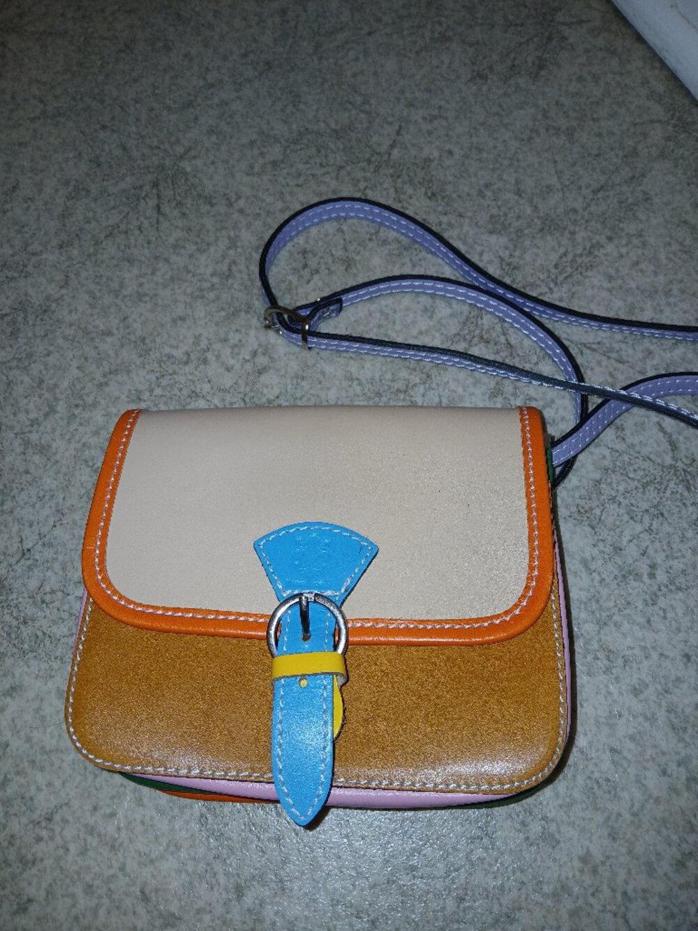 Italian buffered leather crossbody bag  Ramona / multicolored
